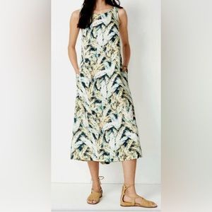 Sleeveless Leaf Print Midi Dress